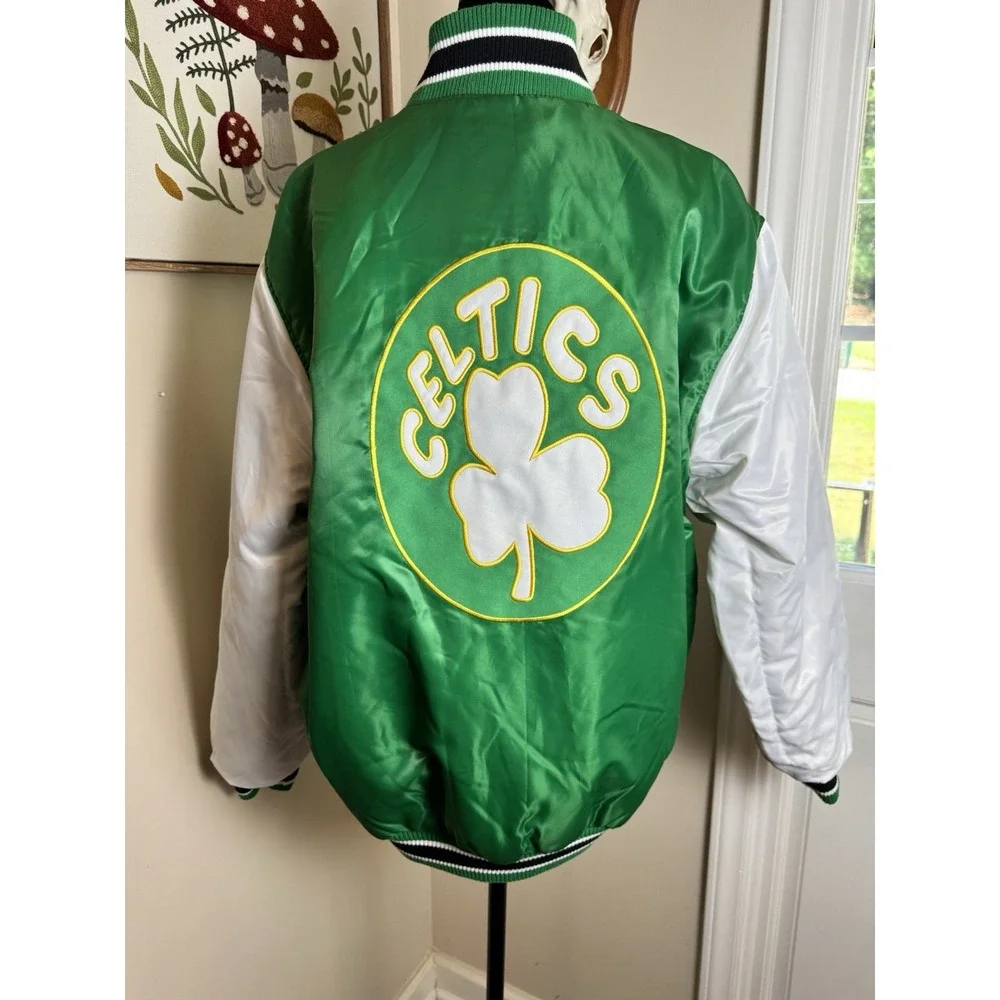 NBA Boston Celtics Reversible Varsity Bomber Jacket Green Black Embroidered Mens